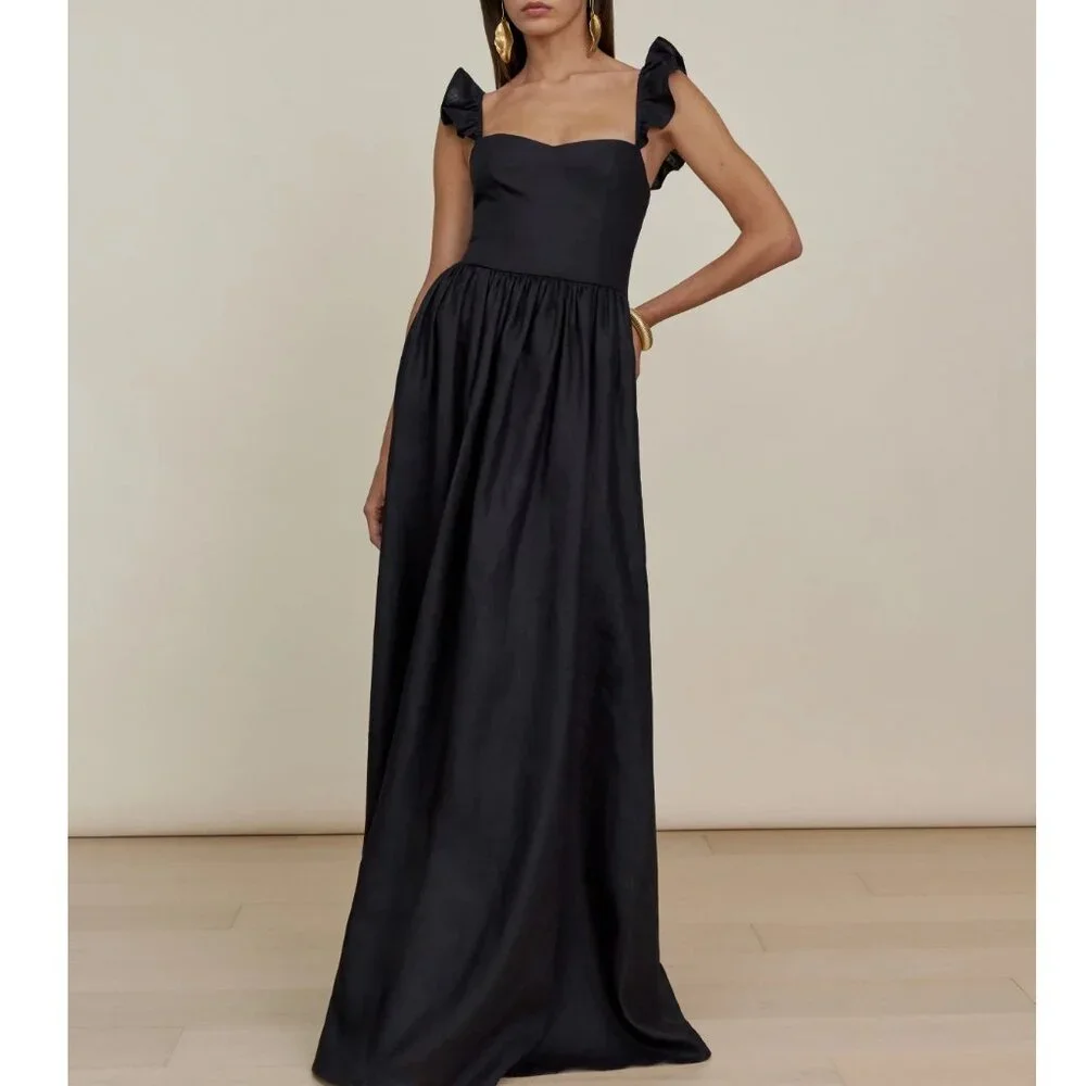 Reformation Black Ruffle Strap Maxi Dress - Picture 4 of 9